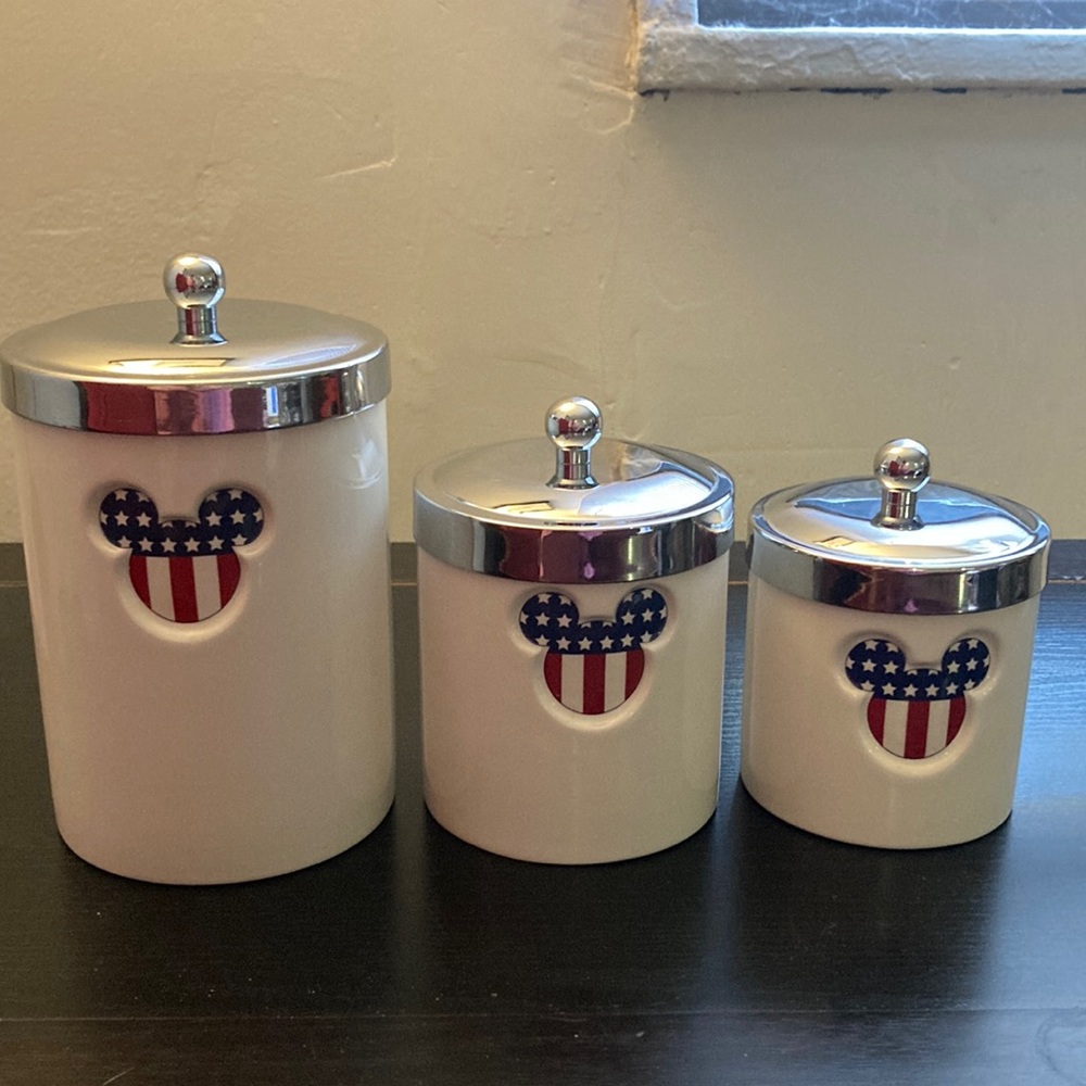 Vintage, Rare, Disney American Flag Mickey Canisters, Set of 3